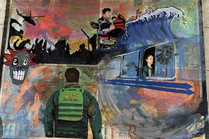 „Migration überschreitet Grenzen“ (Acryl auf Leinwand 2024) Lennox Ahlskog