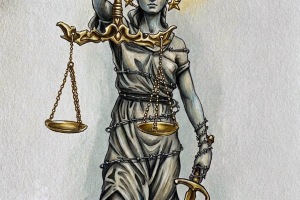 "Giustizia impassibile" Disegno a mano e digitale, Antonio-Ferrarese